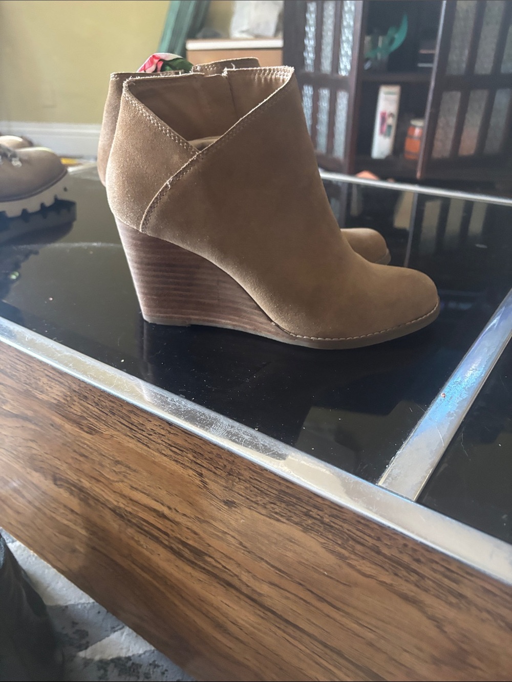 Lucky Brand Tan Suede Wedge Ankle Booties